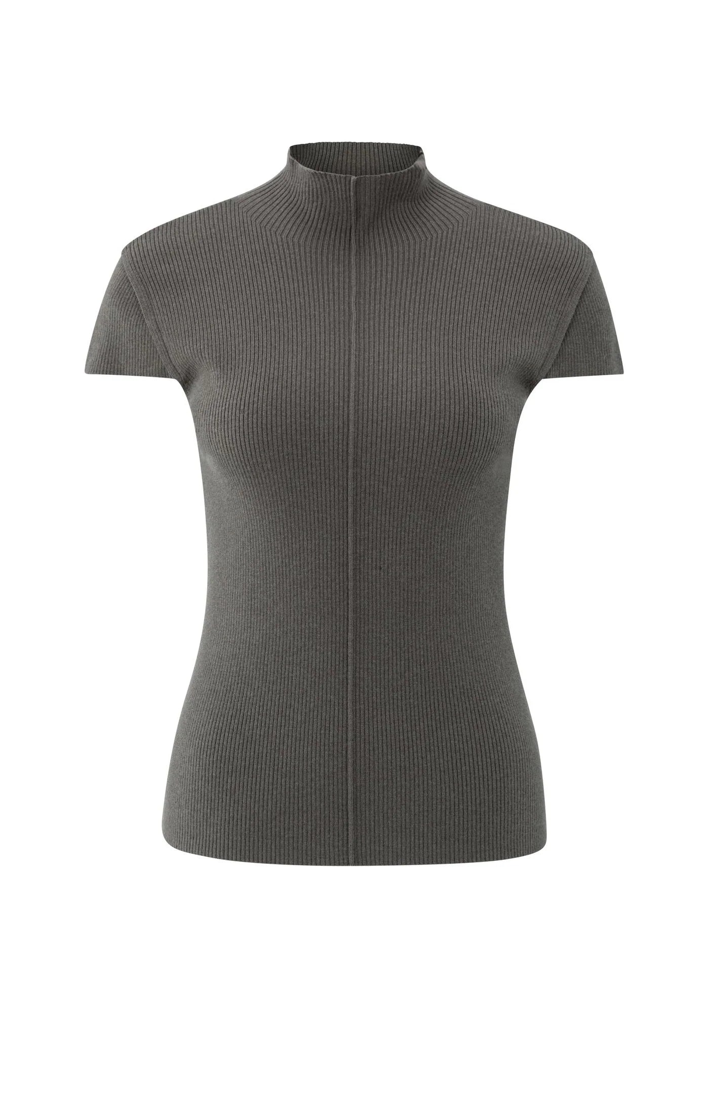 YAYA - Rib Fitted Top in Dark Taupe Grey
