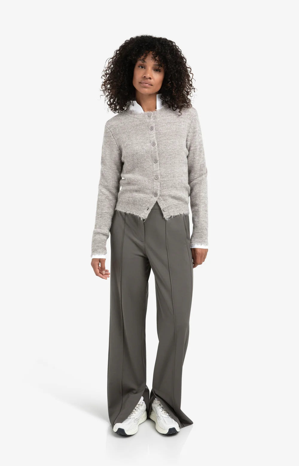 YAYA - Cardigan with Trim Detail in Taupe Grey Melange
