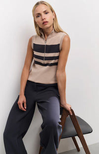 YAYA - Sleeveless Sweater with Zipper in Humus Beige Dessin