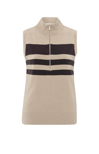 YAYA - Sleeveless Sweater with Zipper in Humus Beige Dessin