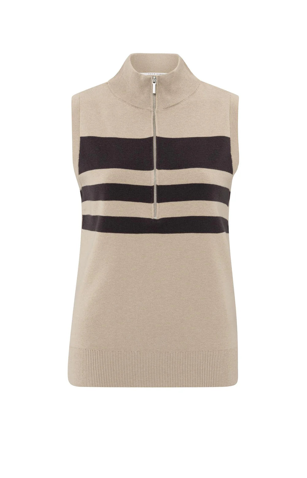 YAYA - Sleeveless Sweater with Zipper in Humus Beige Dessin