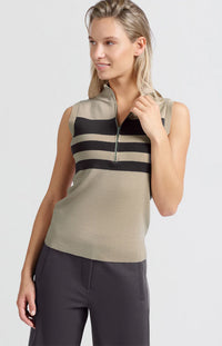 YAYA - Sleeveless Sweater with Zipper in Humus Beige Dessin