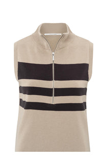 YAYA - Sleeveless Sweater with Zipper in Humus Beige Dessin
