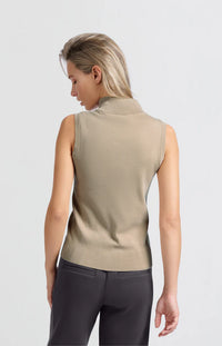 YAYA - Sleeveless Sweater with Zipper in Humus Beige Dessin