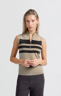 YAYA - Sleeveless Sweater with Zipper in Humus Beige Dessin