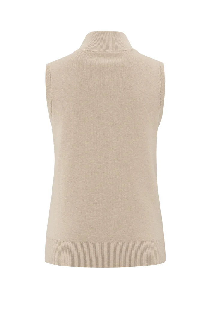 YAYA - Sleeveless Sweater with Zipper in Humus Beige Dessin