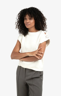 YAYA - Cable Details Sweater Top in Wool White
