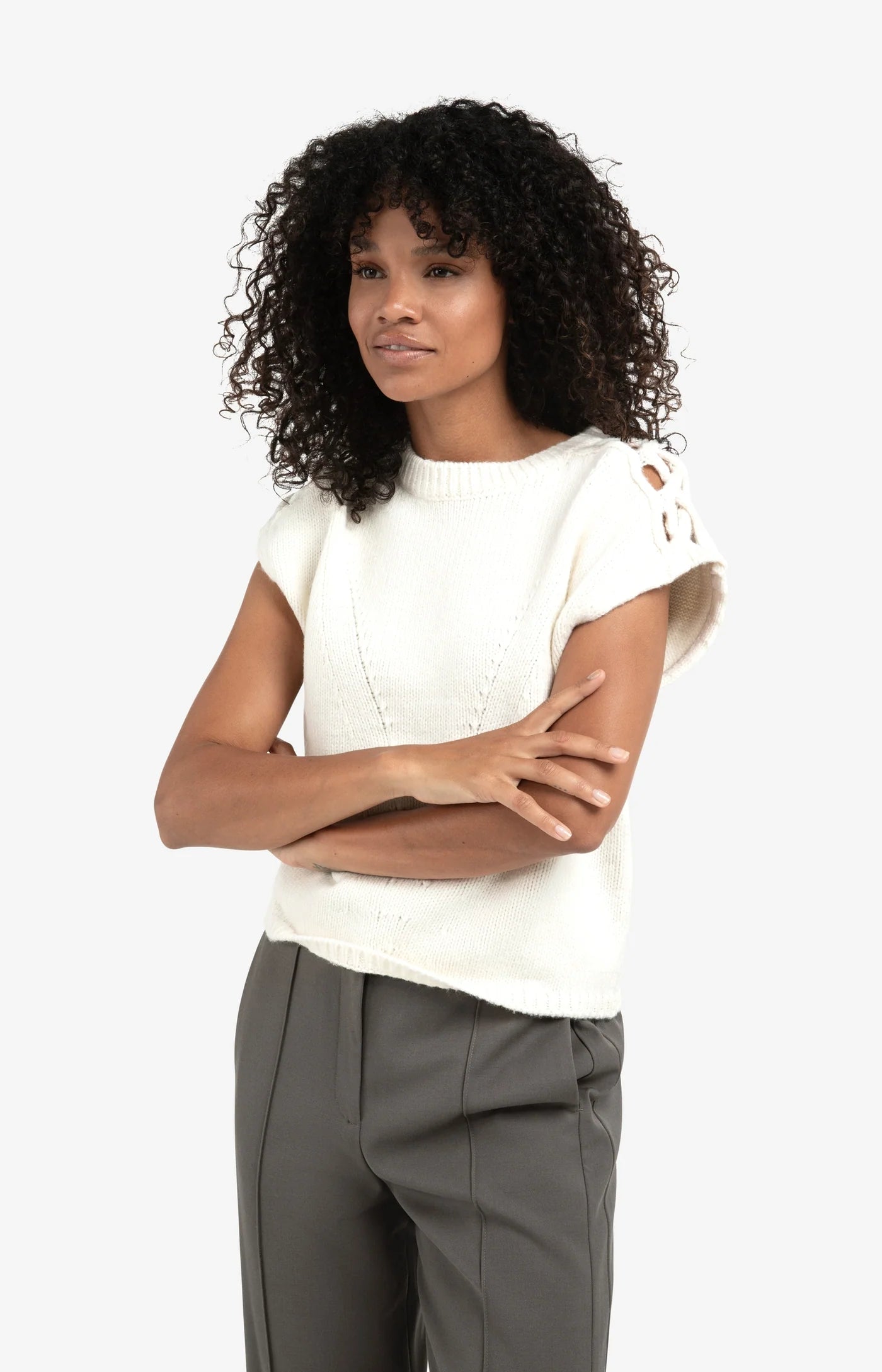 YAYA - Cable Details Sweater Top in Wool White