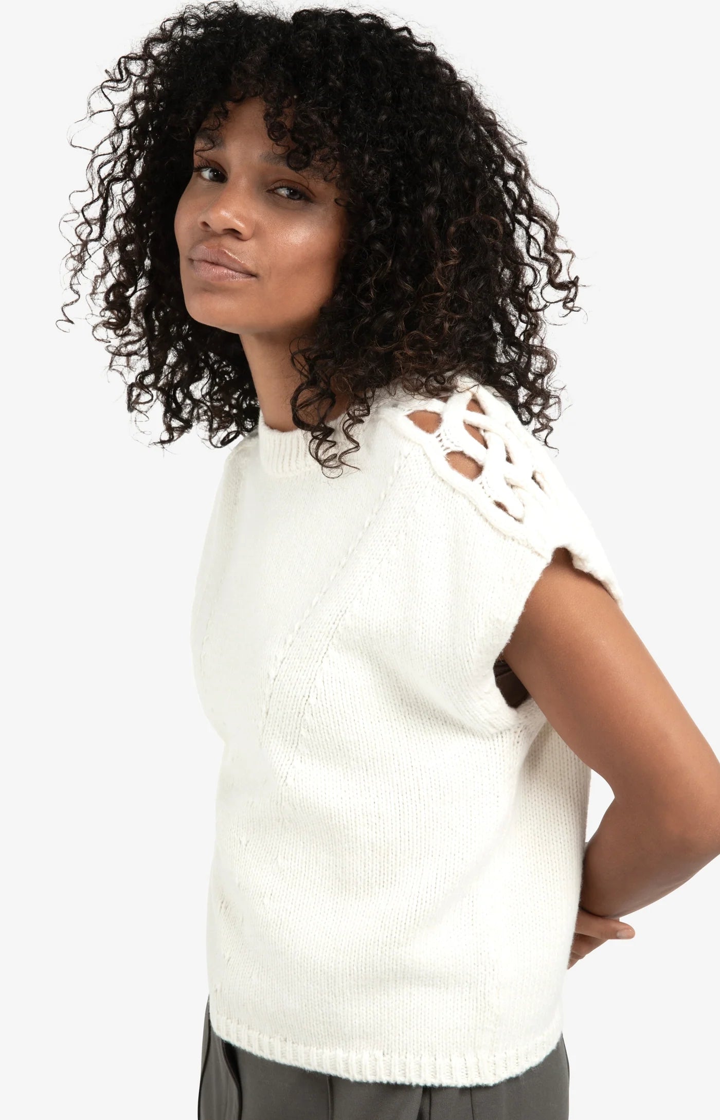 YAYA - Cable Details Sweater Top in Wool White