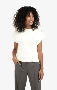 YAYA - Cable Details Sweater Top in Wool White