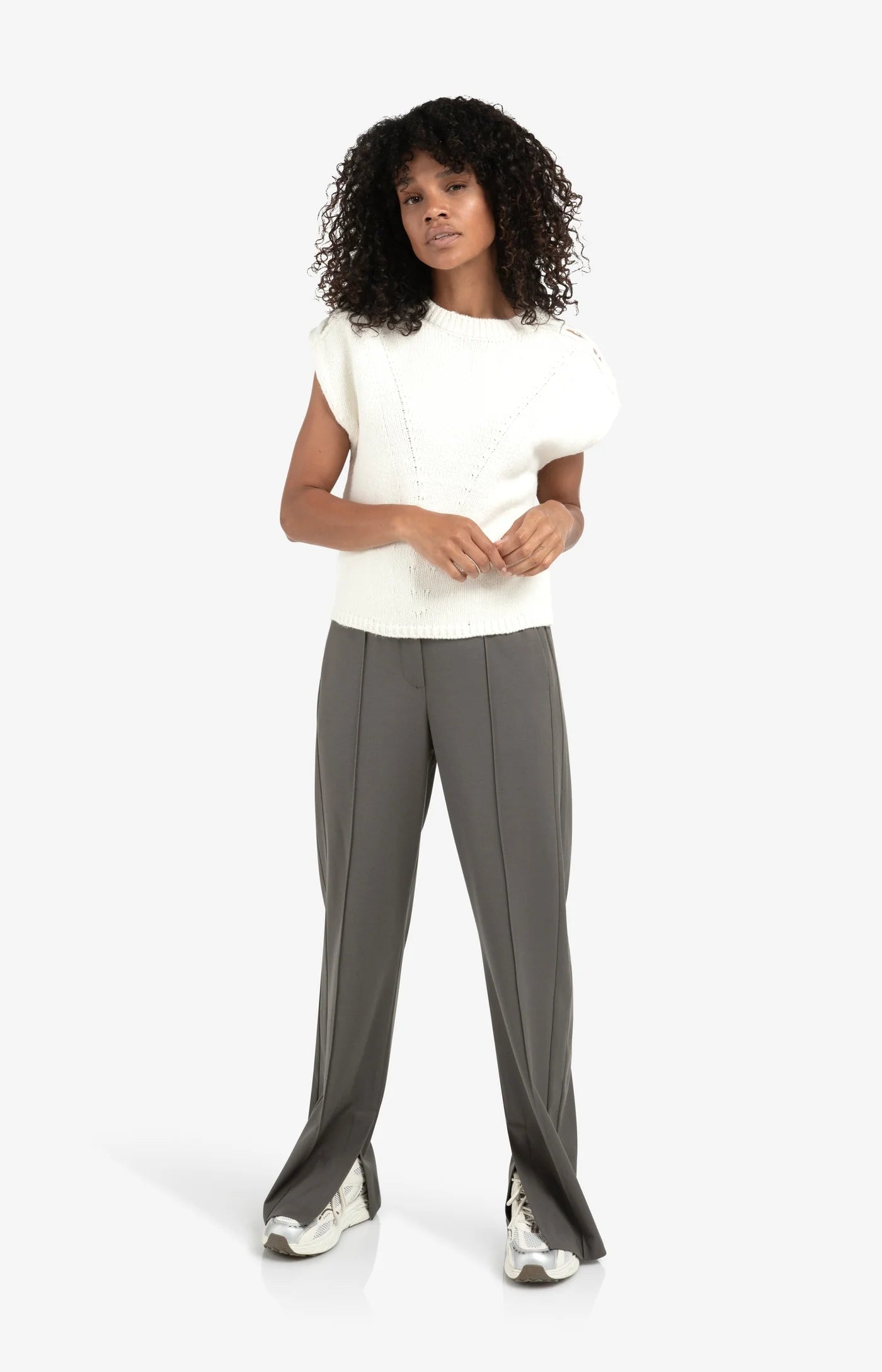 YAYA - Cable Details Sweater Top in Wool White