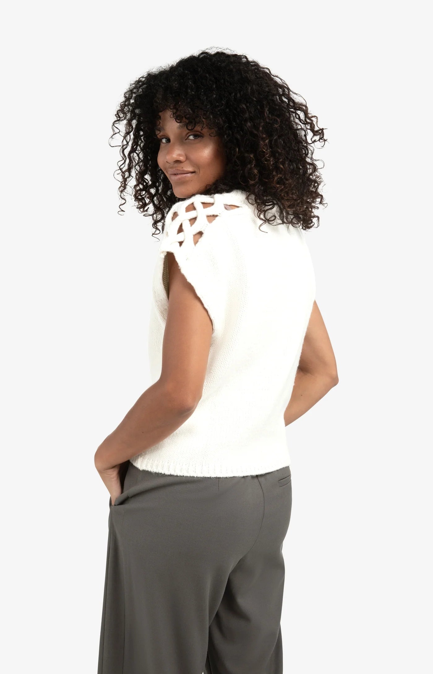 YAYA - Cable Details Sweater Top in Wool White