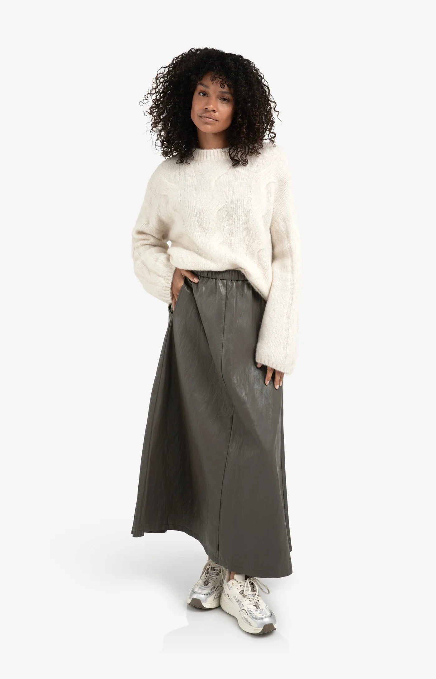 YAYA - Soft cable knit sweater in Wool White