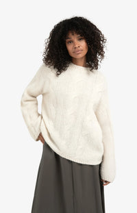 YAYA - Soft cable knit sweater in Wool White