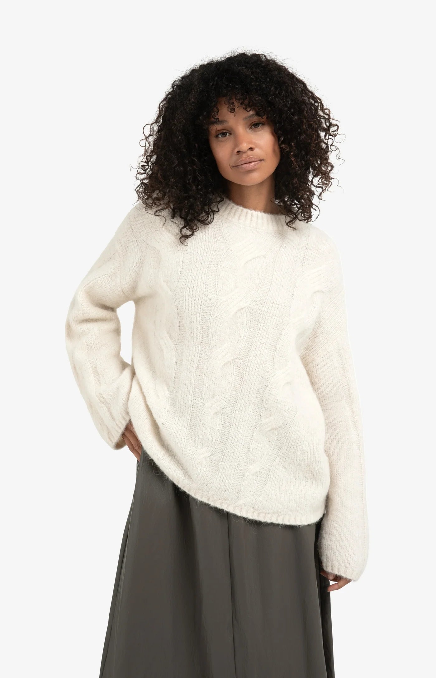 YAYA - Soft cable knit sweater in Wool White