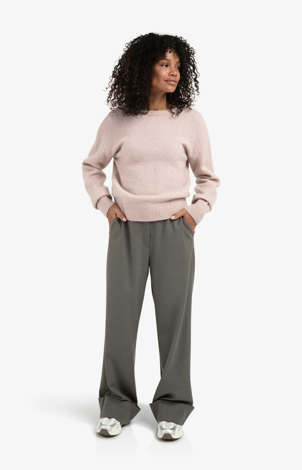 YAYA - V-Neck at Back Sweater in Shadow Grey Pink