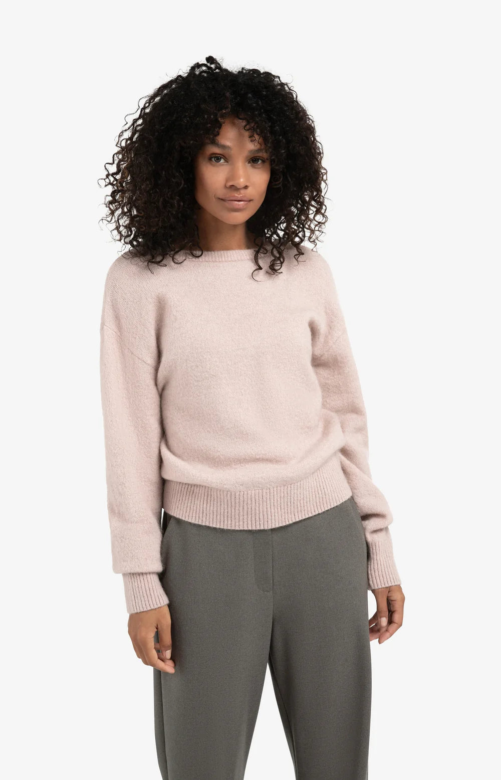 YAYA - V-Neck at Back Sweater in Shadow Grey Pink