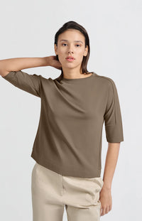 YAYA - T-Shirt with Sleeve Insert in Caribou Brown