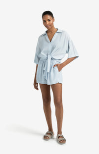 YAYA - Knotted Crinkle Top in Baby Blue