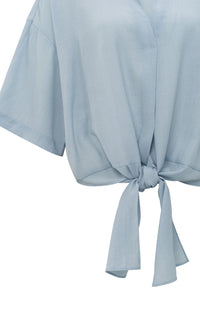 YAYA - Knotted Crinkle Top in Baby Blue