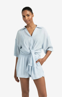 YAYA - Knotted Crinkle Top in Baby Blue