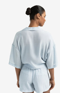 YAYA - Knotted Crinkle Top in Baby Blue