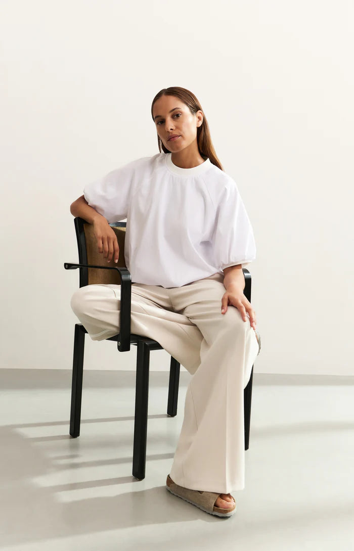YAYA - Wide Leg Trousers with Stripe in Soft Grey