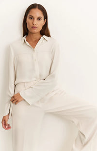 YAYA - Wide Leg Trousers with Stripe in Soft Grey