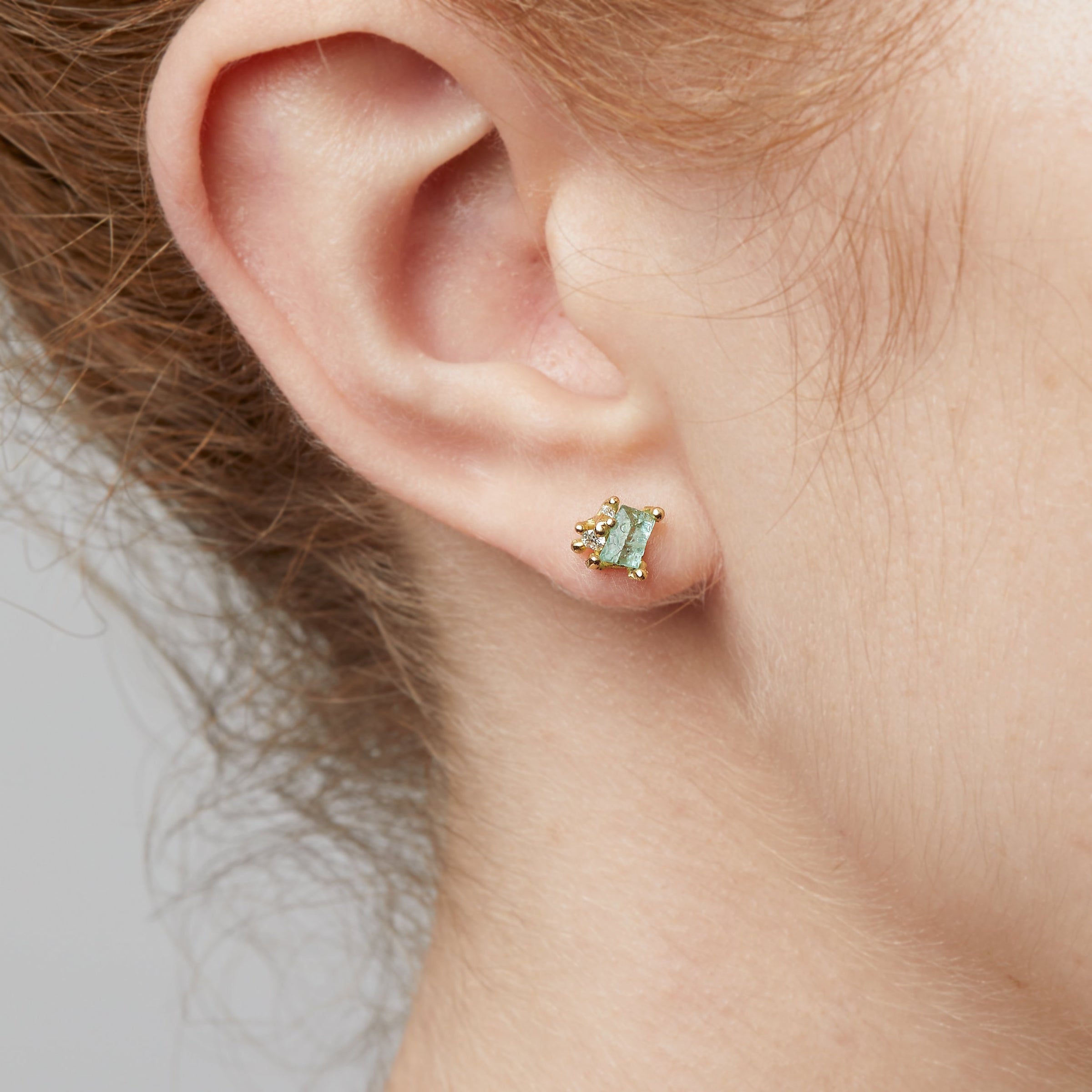 Ruth Tomlinson - Raw Emerald and Diamond Encrusted Studs