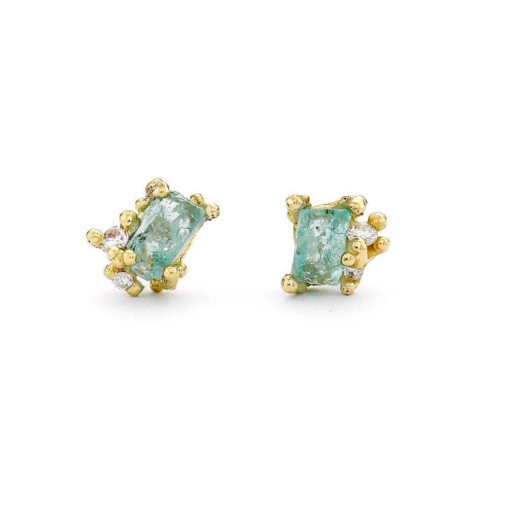 Ruth Tomlinson - Raw Emerald and Diamond Encrusted Studs