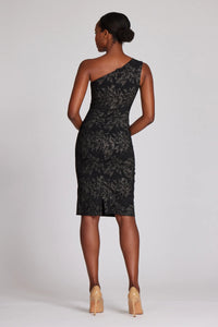 TERI JON - Valerie - Metallic Stretch Jacquard Dress With Slit