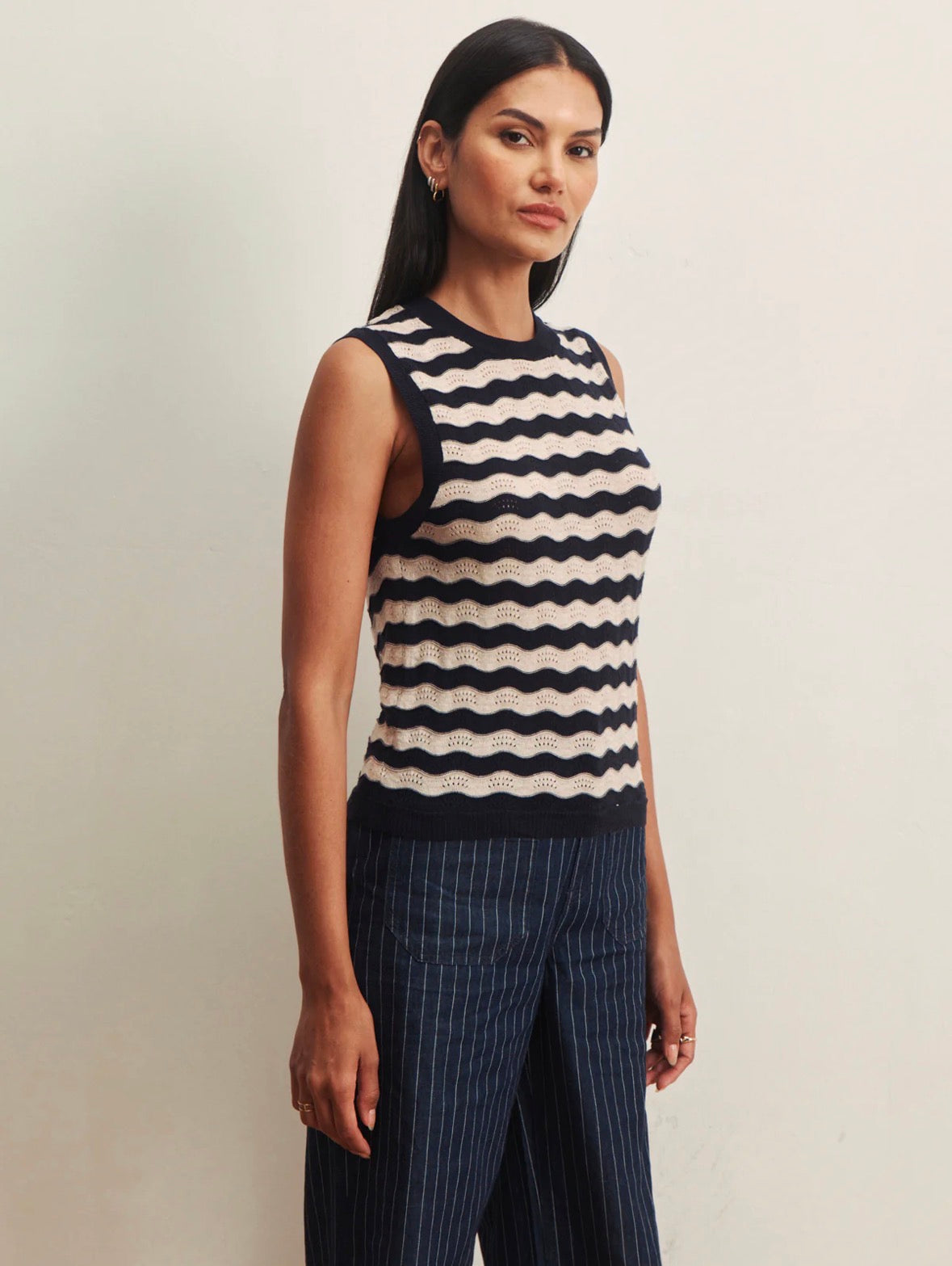 Sanctuary - Everyday Chevron Knit Shell in Inkstorm/Dark Opal