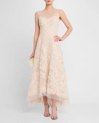 TERI JON - Macrame Embroidered Tulle Dress
