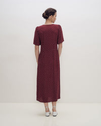 YERSE - Crepe Viscose Dress in Aubergine Dots