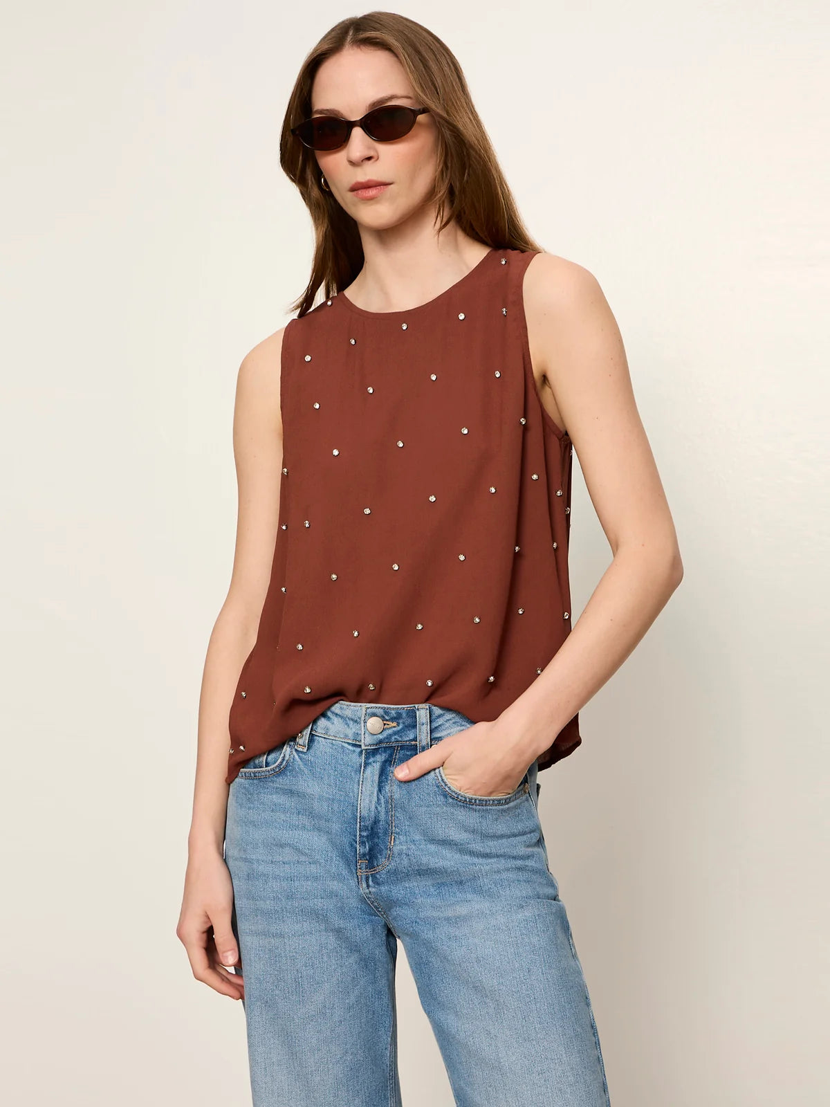Sanctuary - Margo Embellished Shell Top in Burnt Cocoa