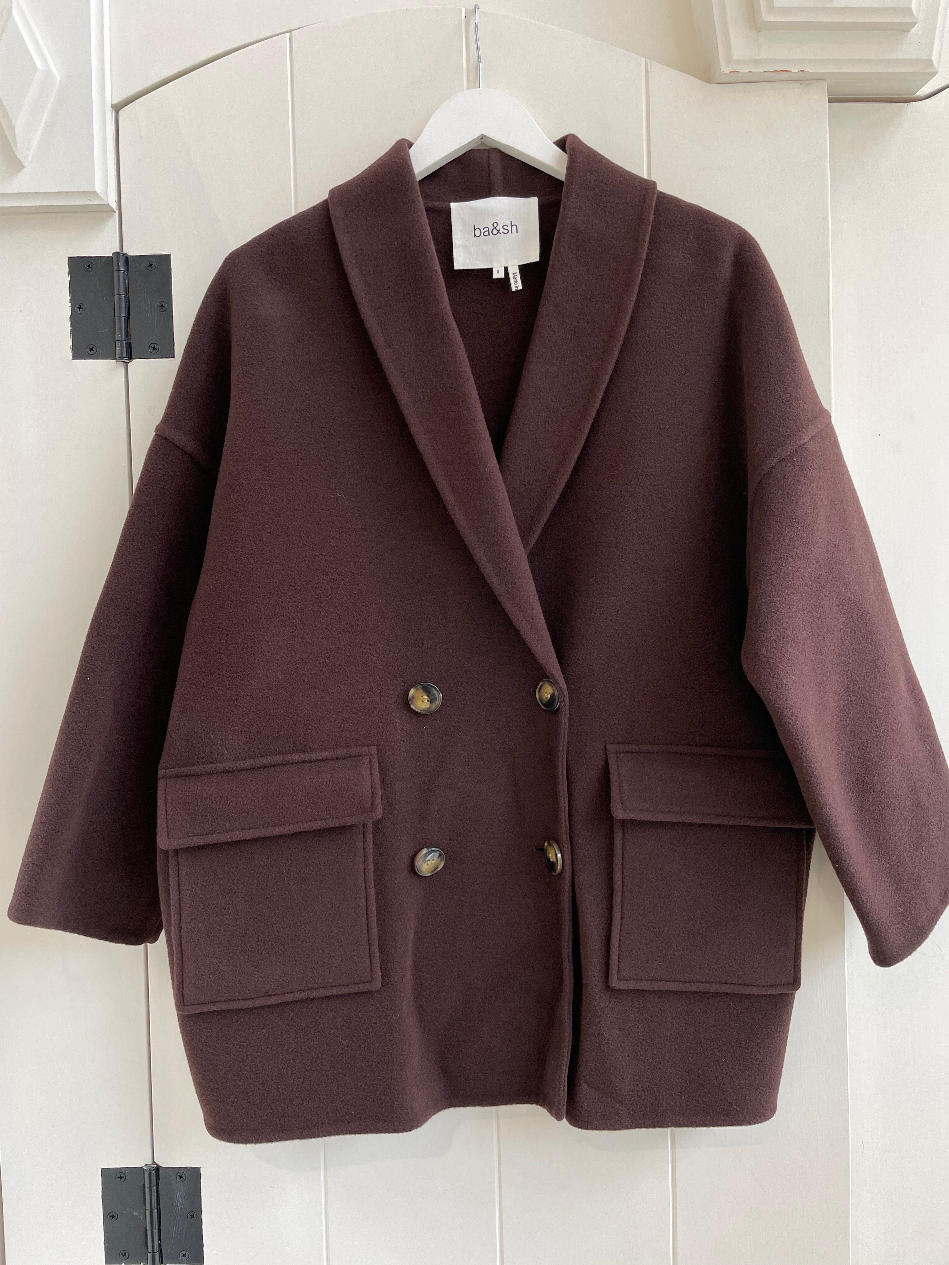 ba sh Ginta Ball shaped Coat in Choco Bernstein Gold