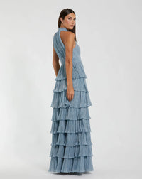 Mac Duggal - Pleated Metallic Ruffle Gown in Powder Blue