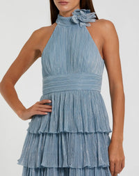 Mac Duggal - Pleated Metallic Ruffle Gown in Powder Blue