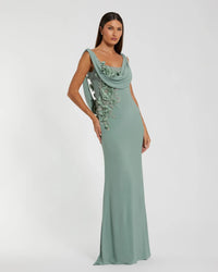 Mac Duggal - Sleeveless Jersey Cowl Neck Gown With Beading in Sage