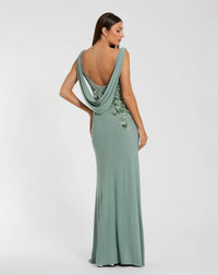 Mac Duggal - Sleeveless Jersey Cowl Neck Gown With Beading in Sage
