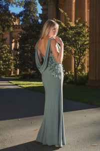 Mac Duggal - Sleeveless Jersey Cowl Neck Gown With Beading in Sage