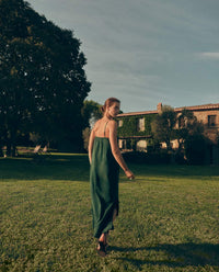 YERSE - Long Spaghetti Strap Dress in Green