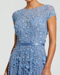 Mac Duggal - Floral Embellished Cap Sleeve Gown in Sky Blue
