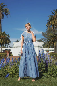 Mac Duggal - Floral Embellished Cap Sleeve Gown in Sky Blue