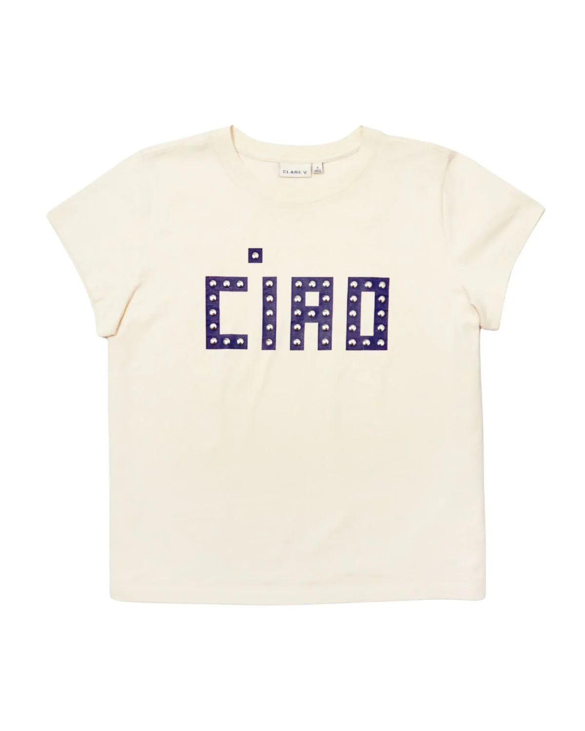 Clare V. - Classic Tee Ciao with Studs  in Cream
