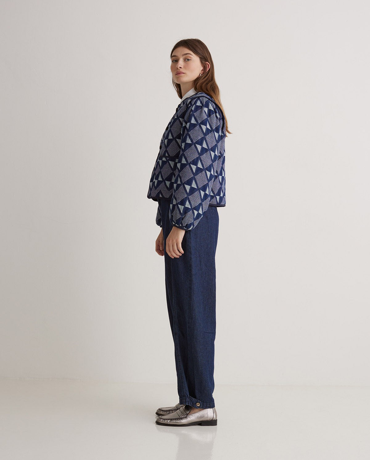 YERSE - Jacquard Short Jacket in Indigo