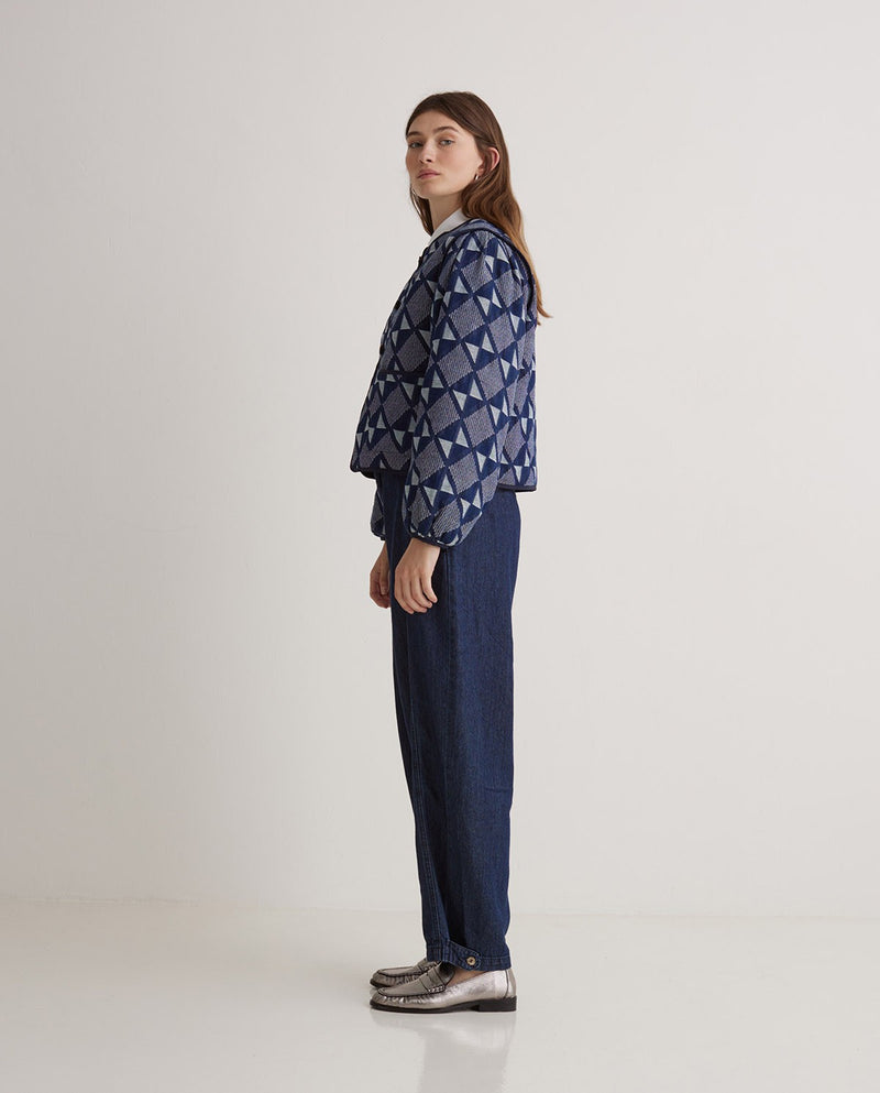 YERSE - Jacquard Short Jacket in Indigo