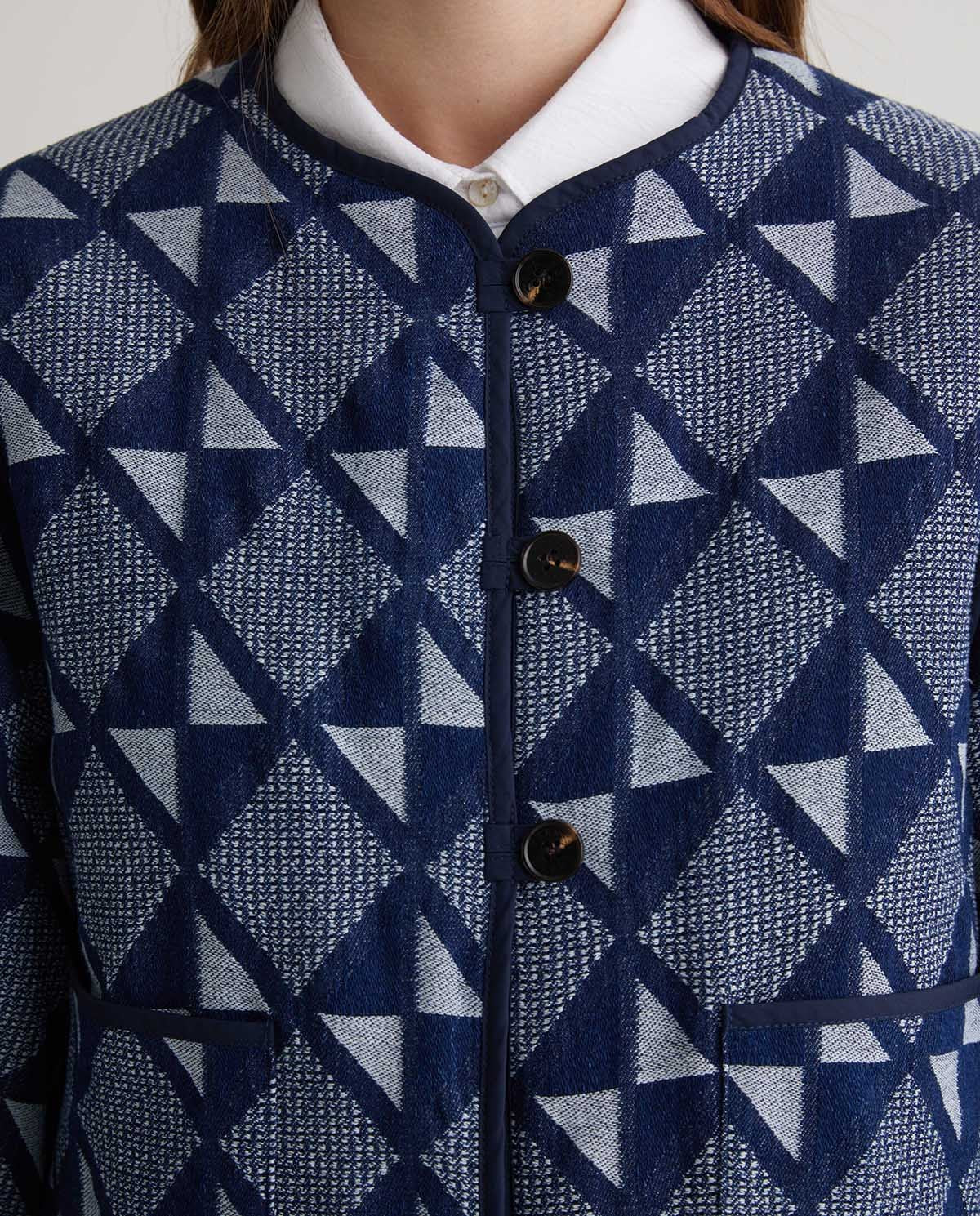 YERSE - Jacquard Short Jacket in Indigo