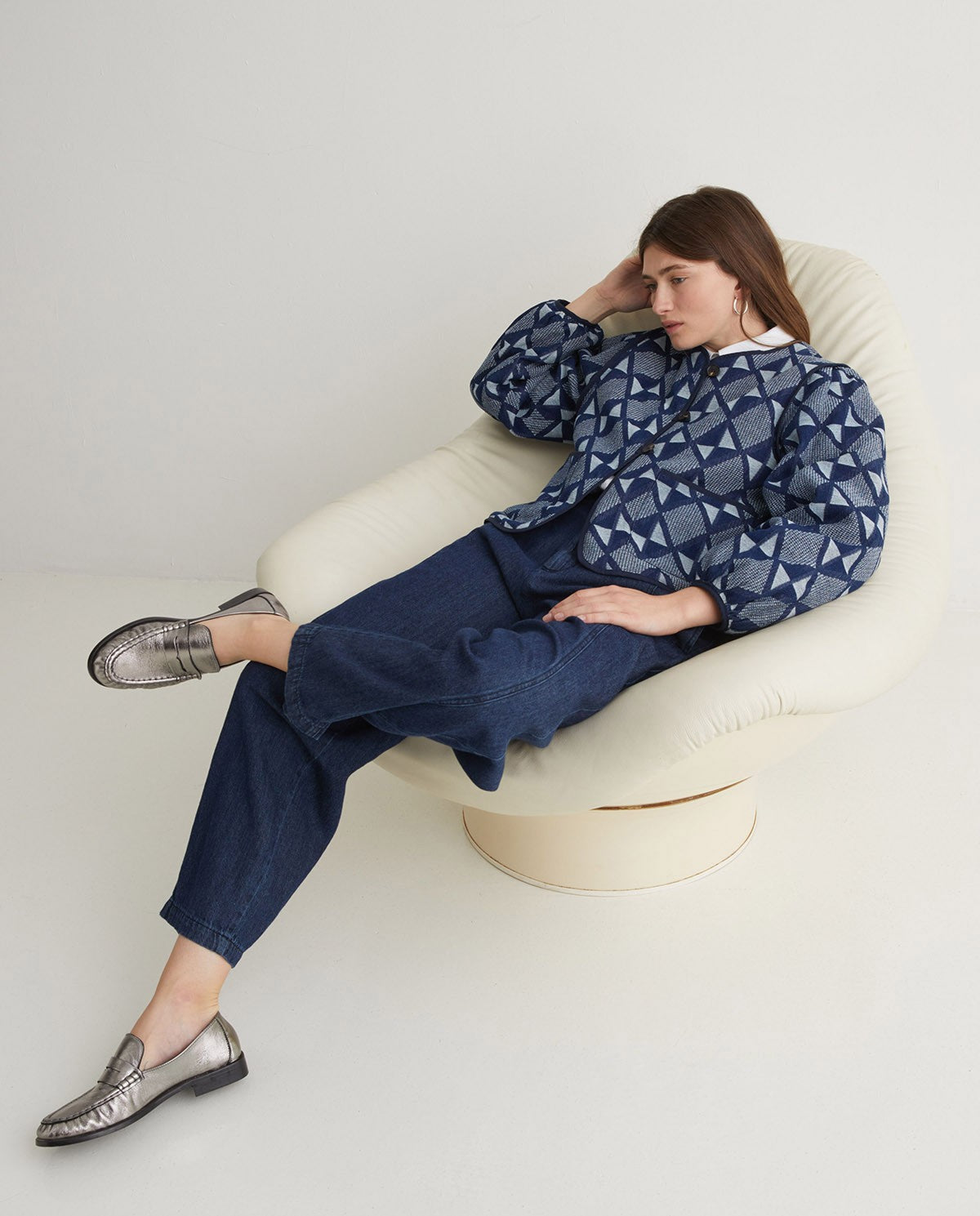 YERSE - Jacquard Short Jacket in Indigo