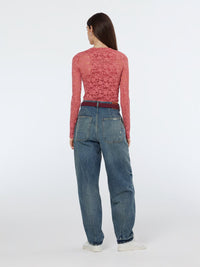 Scotch & Soda - Floral Lace Long Sleeve Shirt in Dusty Red